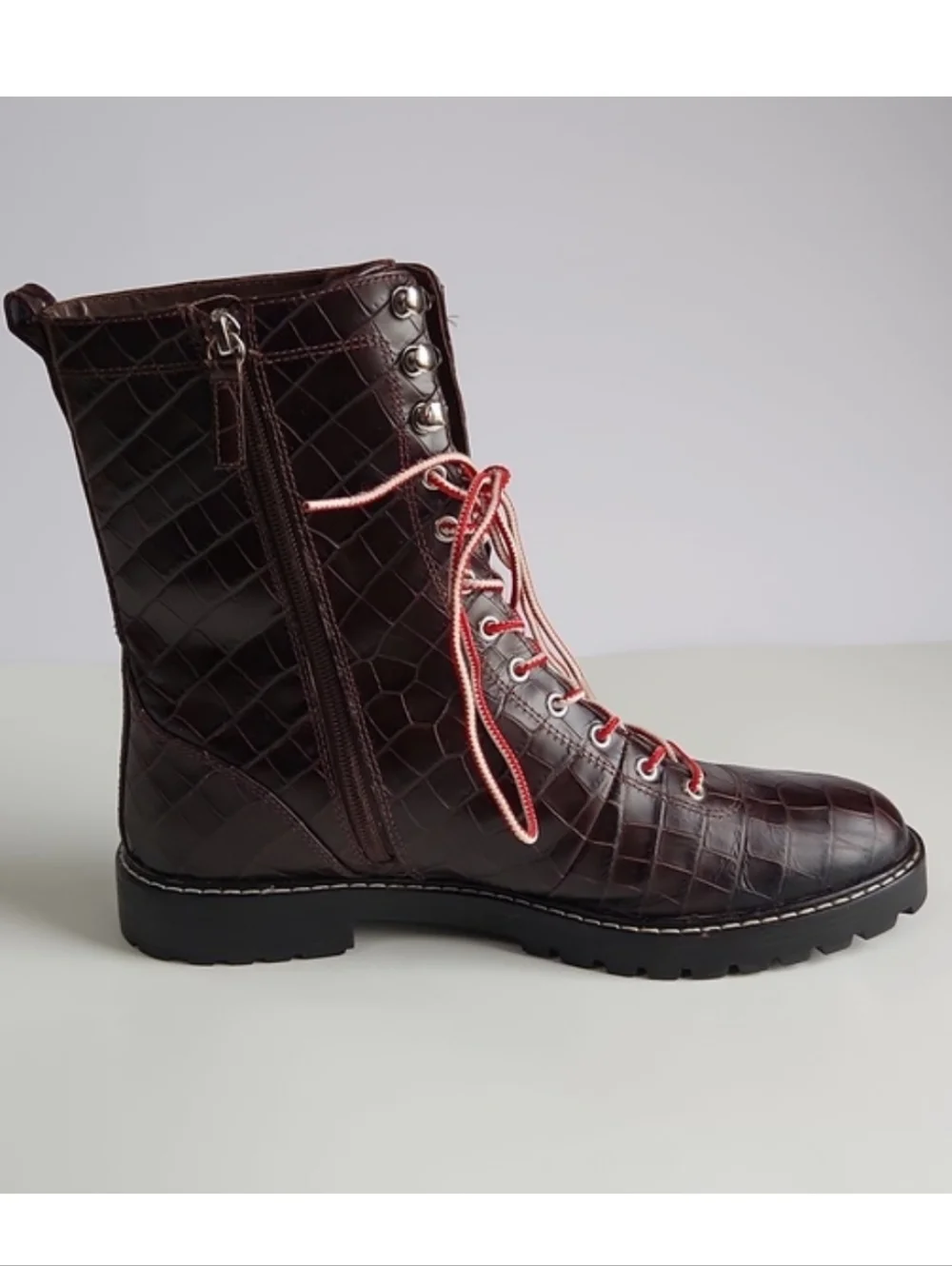 J. Crew Crocodile Embossed leather Lace-up Military Combat Style Boots
